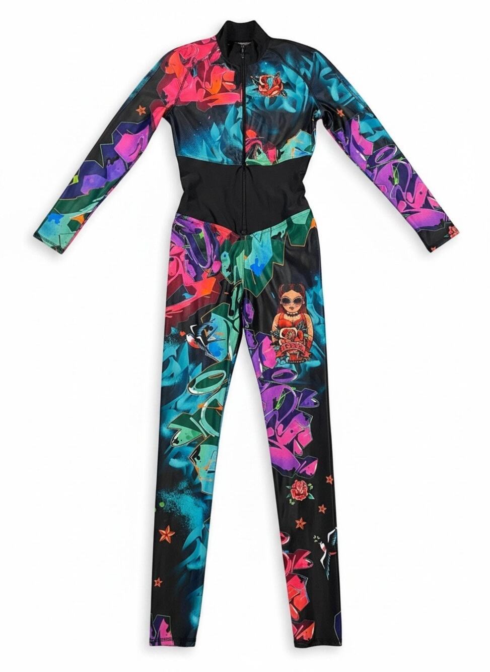 Bona Fide Arcana Syndicate Pin Up Graphic Jumpsuit NWOT Catsuit L